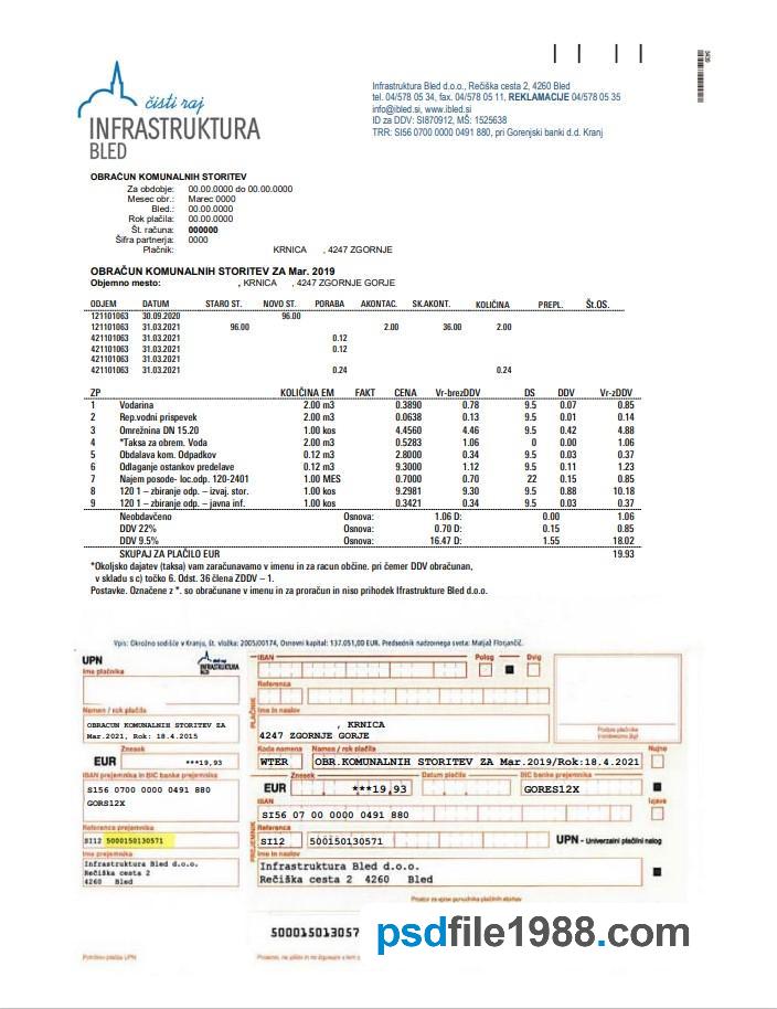 Slovenia Infrastruktura Bled Utility Bill